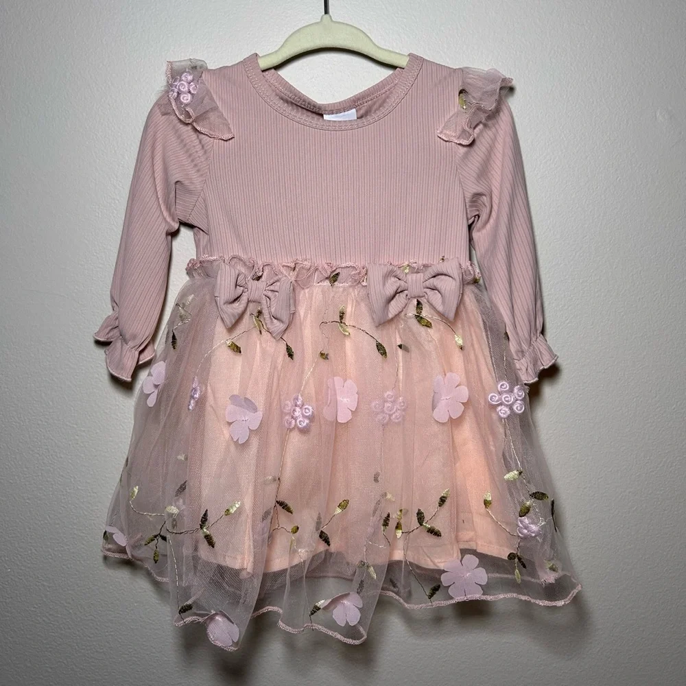 NWT PatPat Baby Girl Pink Floral Mesh Dress Set Size 3-6 Months - Picture 2 of 7
